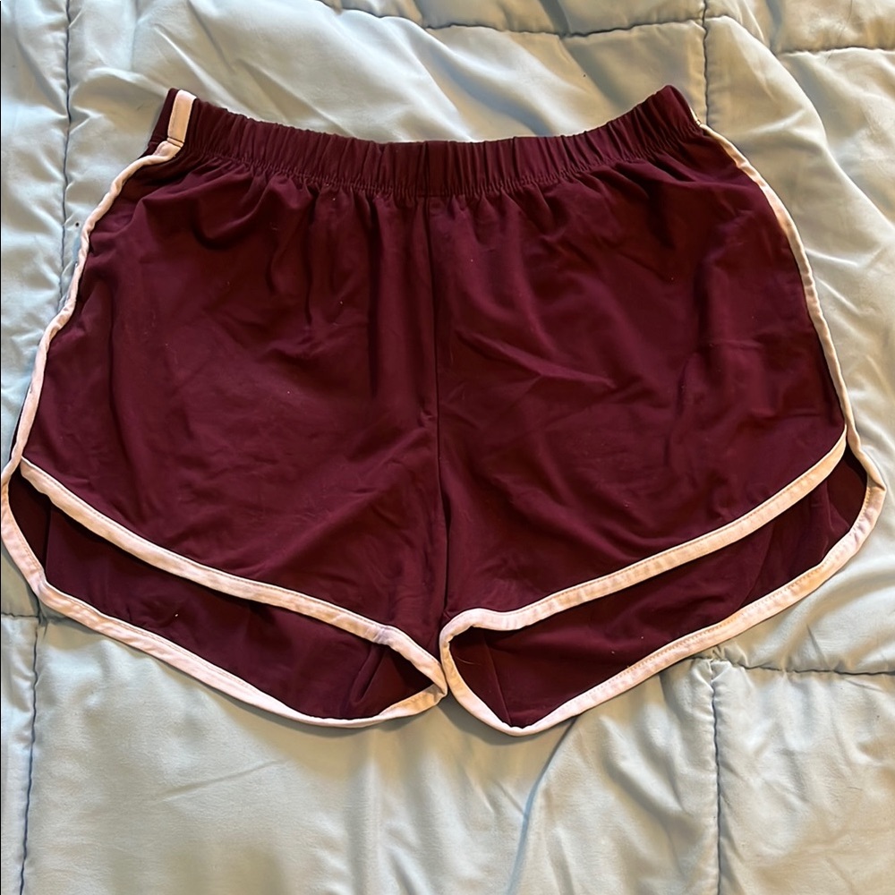 Burgundy Jersey Shorts with White Trim
